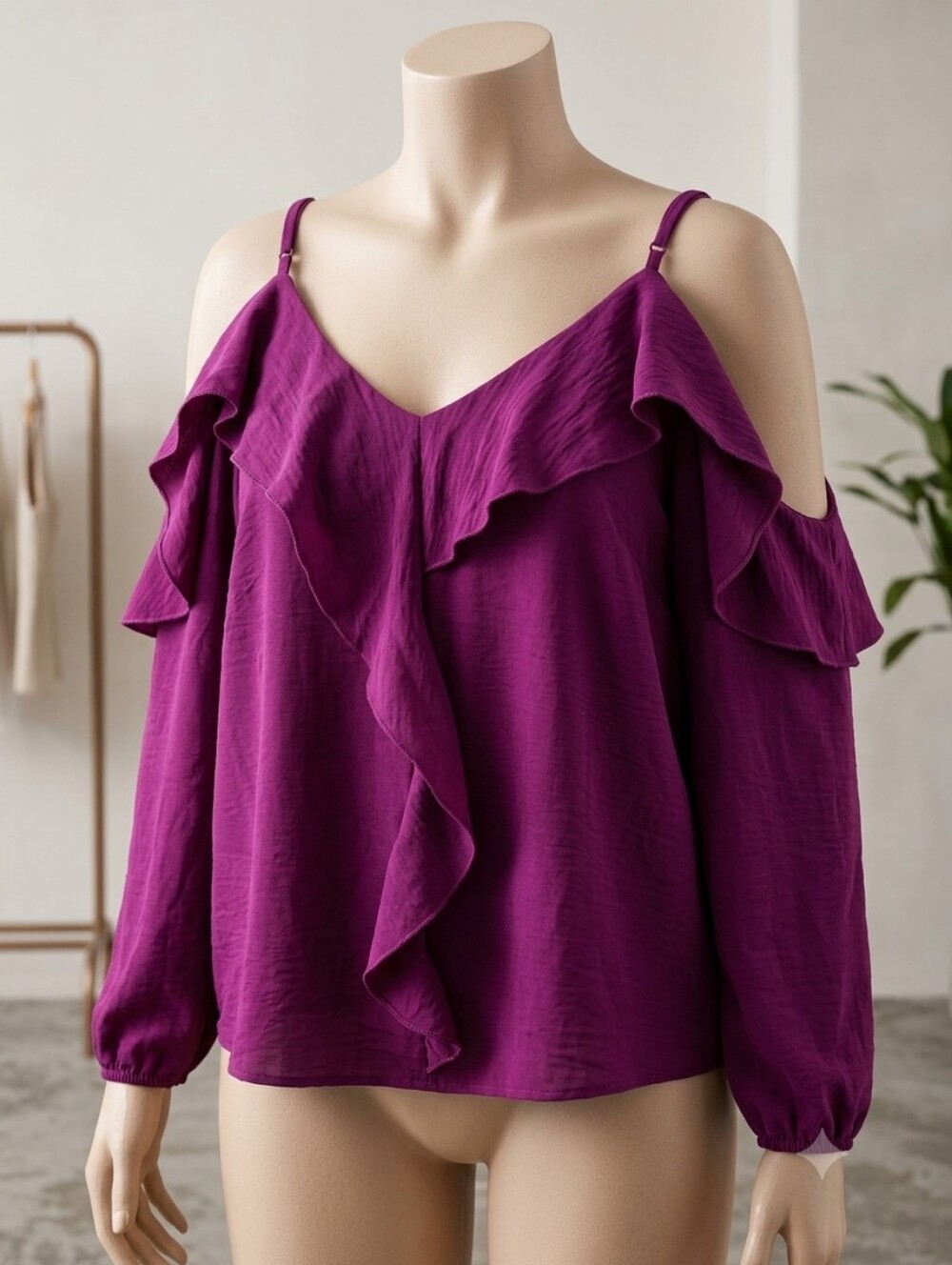 Bluivy Women's Cold-Shoulder Ruffle Camisole - Purple~ Size Medium